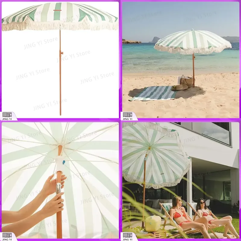 Outdoor Furniture Green - Parasol de plage portable à franges